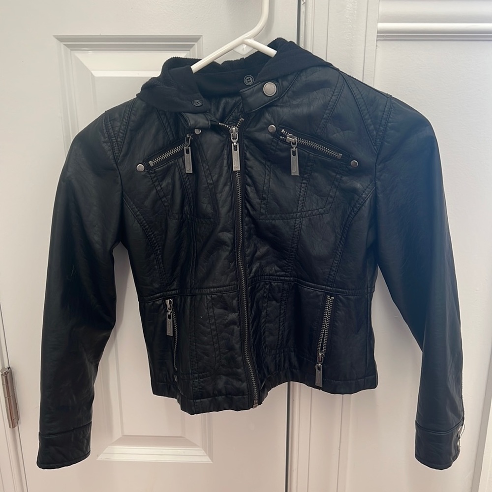 Faux kids jacket with detachable hood